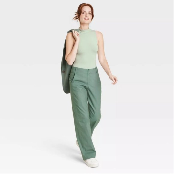 Mock Turtleneck Tank Bodysuit Medium Light Green New - Picture 3 of 5